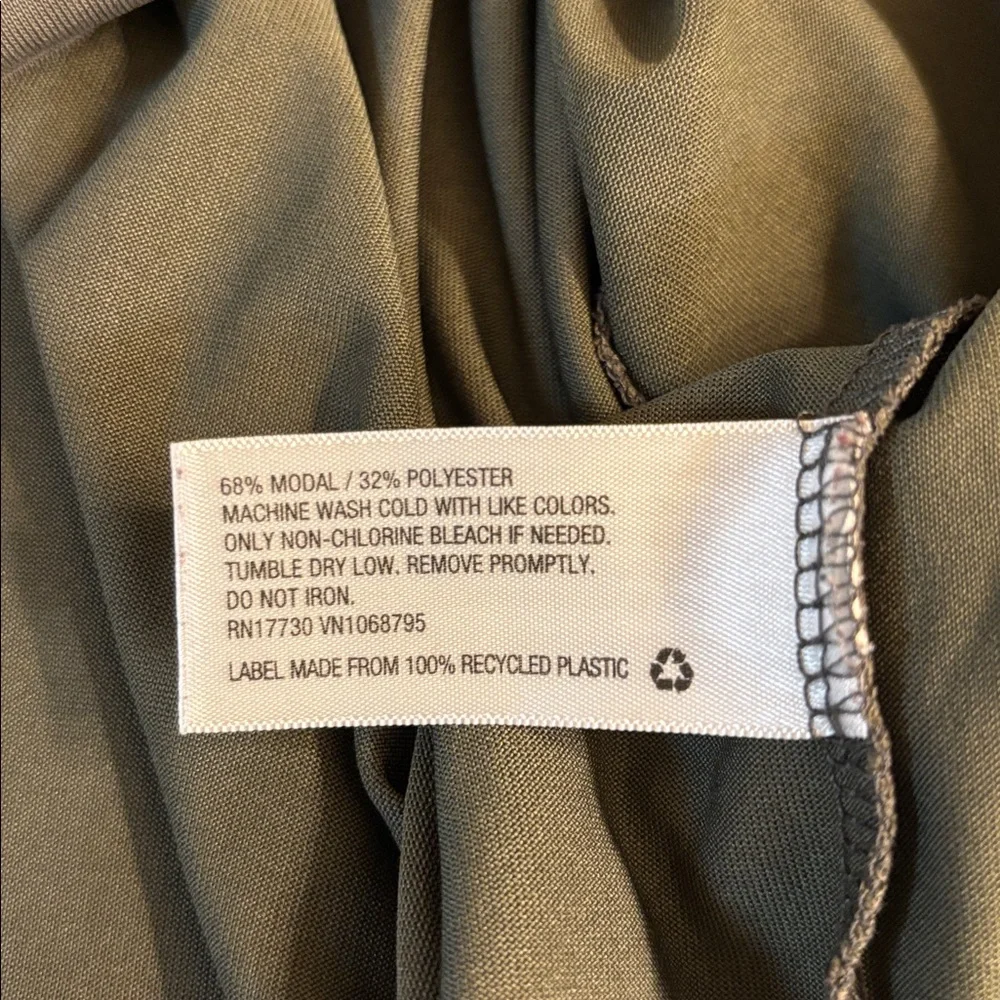 A New Day Long Sleeve Blouse Top Neutral Olive Green V Neck Soft Size Large